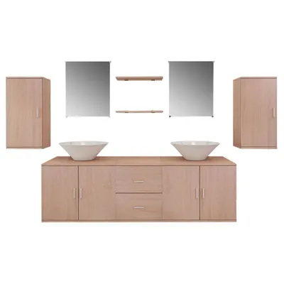 Produktbild von 9-tlg. Badmöbel und Waschbecken Set Beige