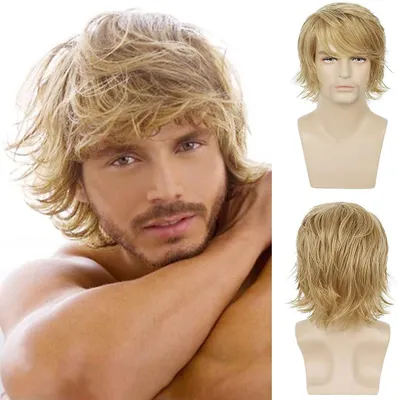 Produktbild von blonde Perücke für Männer, kurz, fluffig, gestuft, synthetisches Kunsthaar für Cosplay