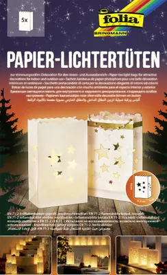 Produktbild von folia Lichtertüten "Sterne" klein aus Papier weiß 5 Stück