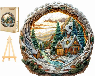 Produktbild von Pasjo24 Holzpuzzle Winterhaus 3D 280 Teile Holzbox