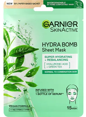 Image de Garnier Hydra Bomb masque visage au thé vert & acide hyaluronique 28g