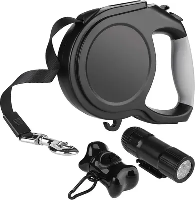 Produktbild von Rollleinen für Hunde,  8M Einziehbar Hundeleine für Samll Mittelgroße und große Hunde bis 50kg mit LED-Licht & Beutelspender für Spaziergänge bei Nacht, Laufen, Training, Joggen etc., 0.68kg