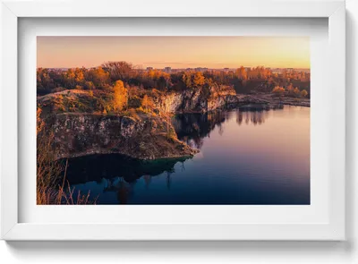 Produktbild von Krakau Zakrzówek See im Herbst– Wandbild mit Rahmen – Gerahmtes Bild  – Wanddekoration – 30x20 cm –  Weiß Rahmen