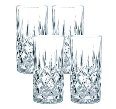 Obrázek produktu pro Spiegelau & Nachtmann, 4dílná sada na long drink, křišťálové sklo, 375 ml, Noblesse, 0089208-0 + sada 4 brček z nerezové oceli EKM Living černá ohýbaná