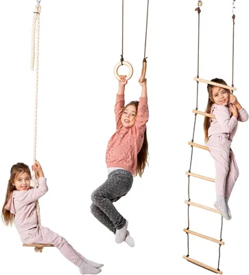 Produktbild von Kinder Spielset – Indoor Klettergerüst und Outdoor Jungle Gym für Jungen und Mädchen – Kletterleiter und Gymnastikringe, ab 2-12 Jahre