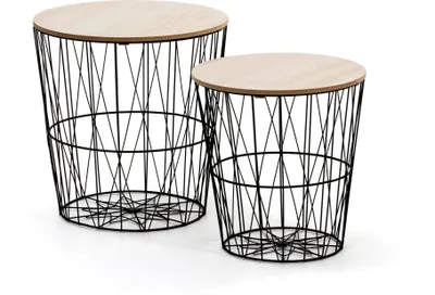 Produktbild von 2er-Set Couchtische JIMENA mit Platte aus natürlichem Holzfurnier und schwarzem Metallgestell