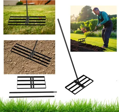 Produktbild von Anwicar Garten Rasen Rakel Edelstahl 60x30 cm & 150 cm Stiel - Robuster Nivellierrechen für gleichmäßige Rasenpflege