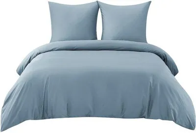 Productafbeelding van Unyqoos® beddengoed van 100% katoen, 155 x 220 cm – grijs-blauw, 2 kussenslopen van 80 x 80 cm, met rits, gecertificeerd volgens Standard 100