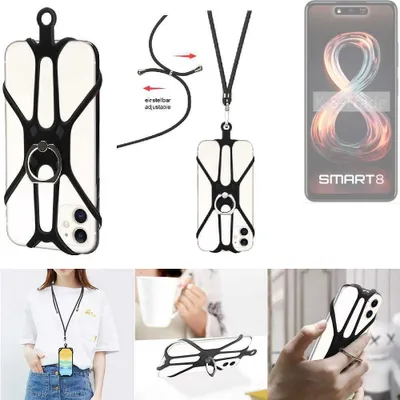 Produktbild von K-S-Trade 3in1 Handykette Handyband Handykordel Halsband Smartphone-Ring Handy-Ring kompatibel mit Infinix Smart 8 Fingerhalterung Handyring
