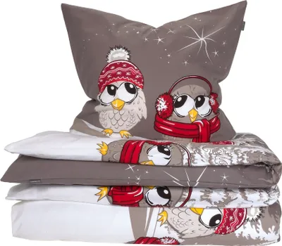 Produktbild von SCHIESSER Bettwäscheset Olsona | Winterprint | Feinbiber | 2-teilig | 100% Baumwolle | Kuschelweich | YKK-Reißverschluss | 155x220 cm + 80x80 cm | Grau