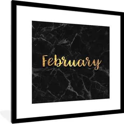 Produktbild von MuchoWow® Gerahmtes Poster Kalender - Februar - Gold - Marmor 40x40 cm - Poster mit Schwarzem Bilderrahmen Wandposter Rahmen Foto Bilder - Poster - Plakat im Rahmen