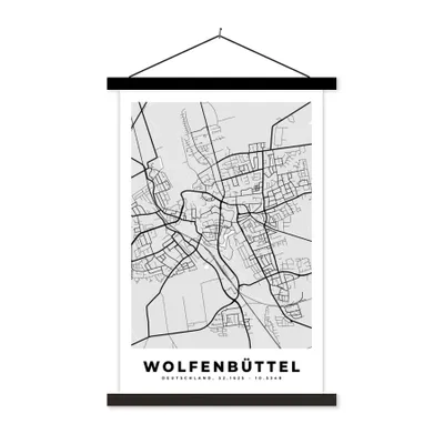 Produktbild von MuchoWow® Textilposter Stadtplan - Deutschland - Wolfenbüttel - Karte 40x60 cm mit schwarzem Rahmen - Wanddekorationen