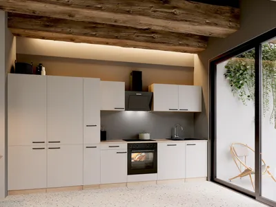 Produktbild von Respekta Küche Küchenzeile Merle mit Einbaukühlschrank French Door 370 cm – Kaschmir / Eiche Sägerau Nachbildung