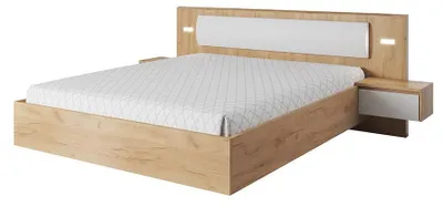 Produktbild von Doppelbett Kelibia 12, Farbe: Eiche / Weiß matt - 160 x 200 cm (B x L)