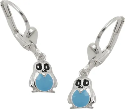 Produktbild von Ohrhänger Ohrringe Brisur Pinguin schwarz-blau lackiert 925 Silber Kinder
