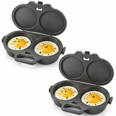 Produktbild von Mikrowellen Eierpochierer 2er Set, 2-Kammer Eierkocher aus PP mit Deckel, für 2 Eier gleichzeitig, Küchenhelfer