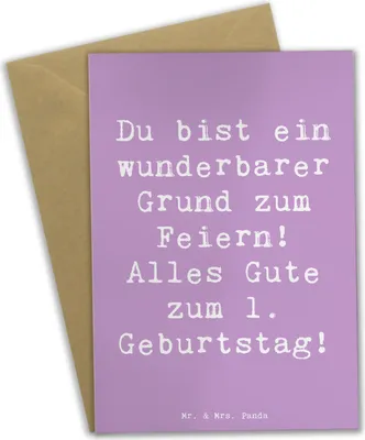 Produktbild von Mr. & Mrs. Panda Klappkarte Spruch 1. Geburtstag Feiern - Lavendeltraum - Geschenk, einladungskarten, vatertagskarte, Geburtstagsgeschenk, Happy Birthday, hochzeitskarten