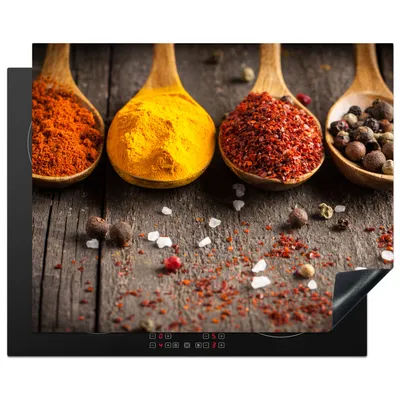 Obrázok produktu pre KitchenYeah® Kryt na varnú dosku bylinky - korenie - drevo - lyžica, 65x52cm, kuchynská dekorácia, keramický kryt na varnú dosku, krycia doska na varnú dosku