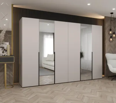 Obrázek produktu pro Šatní skříň 300 cm ASUDA se zrcadly - kašmír / černá