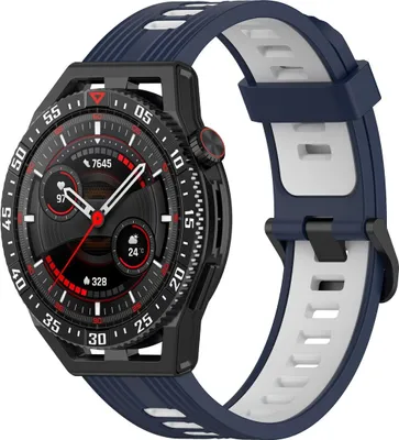Produktbild von Smartwatch Armband Armbänder 22 mm für Samsung Galaxy LG Watch Honor Garmin, Farbe:Mitternachtsblau / Weiß