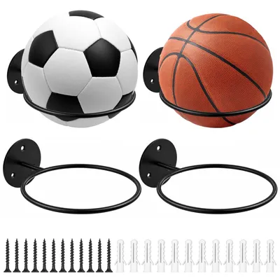 Produktbild von Basketball-Aufbewahrungsgestell – 4 Stück Ballhalter – Edelstahl – Schwarz – Sportballhalter – Ballgestell zur Wandmontage