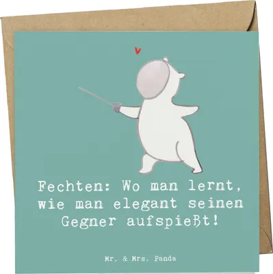 Produktbild von Mr. & Mrs. Panda Klappkarte Fechten Eleganz - Meeresbrise - Geschenk, Glückwunschkarte, Teamsport, doppelkarte, Degen, Präzision, Sportler, Geschenke, Grußkarte, Sportart