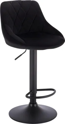 Obrázok produktu pre Dizajnová barová stolička Nilo - S operadlom - Zamatová - Robustná - Ergonomická - Výška sedadla 60-82 cm - Čierna - 1 kus - Do kuchyne a baru - Nastaviteľná výška