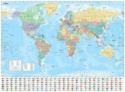 Zdjęcie produktu dla Collins Large World Wall Paper Map (70 x 91.5 cm)