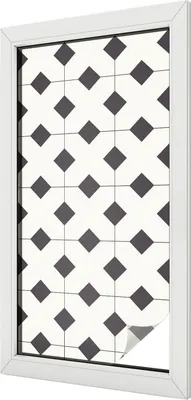 Obrázok produktu pre Vitrážová fólia na okno - 100x50 cm - vitrážový vzor - nepriehľadná dekoratívna fólia na ochranu súkromia - samolepiaca, UV ochrana - čierne a biele diamanty