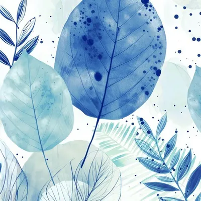 Produktbild von 20 Servietten Fashion Leaves blues - Große Aquarell-Blätter blau 33x33cm