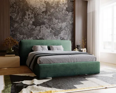 Obrázek produktu pro Čalouněná postel 180x200 Vitoria – manželská postel s úložným prostorem – velké čelo, rošt – zelená