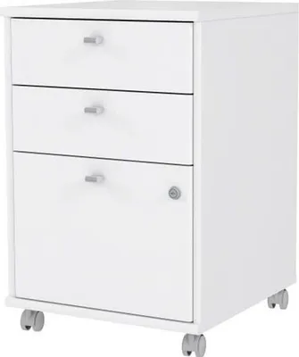 Produktbild von PALMA Box auf Rädern mit Schlüsseln - 3 Schubladen - Weißes Papierdekor - L 42 x T 45 x H 64 cm