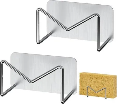 Produktbild von Famanu Schwamm- und Abwaschhalter Set von 2 - Edelstahl Spülen Organizer - selbstklebender Schwammhalter für Küche und Spülbecken