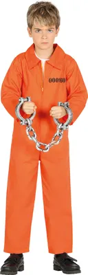 Immagine prodotto di Ladro arancione Costume da galeotto Halloween bambini un pezzo giocare tuta catene penitenziario prigione Outfit spaventoso partito vestito divertente avventura, dimensioni: 110/116 Colore: Arancione