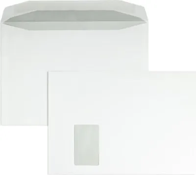 Produktbild von Kuvertierhüllen C4 90g/qm gummiert Fenster VE=250 Stück weiß