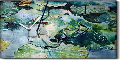 Produktbild von Wandbild Leinwand Bilder mit Uhr 60x30 Malerei Abstrakte Blumen Wasser Blätter - weiße Hände