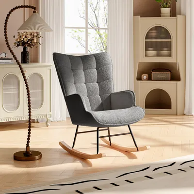 Produktbild von ProximaX Schaukelstuhl im Mid-Century Modern Style für Wohnzimmer, mit gepolstertem Sitz, hoher Rückenlehne und Glider-Funktion
