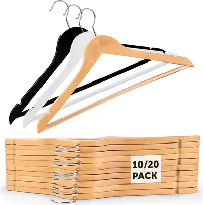 Produktbild von Blumtal Kleiderbügel aus Holz - Premium Holzbügel mit Einkerbung im Schulterbereich und rutschfestem Hosensteg, 360° drehbarer Haken aus Chrom