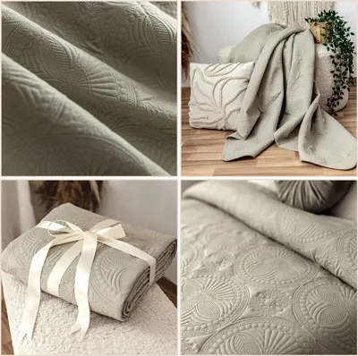 Produktbild von Tagesdecke 200cm x 220cm Sofaüberwurf Bettüberwurf Ornamente Couch Überwurf Steppdecke Tagesdecken Bett Sofa Überwurf Throw Blanket Decke Leinenbeige