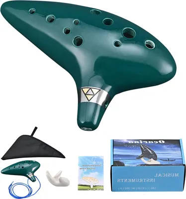 Productafbeelding van Keramische Ocarina - Piccolo Instrument - Muziek Leren - Handgemaakt Afgestemd - 12 Gaten - Donkergroen