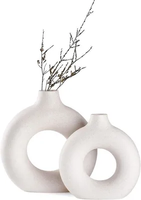 Produktbild von Famanu Set von 2 weißen keramischen Donut-Vasen - modern - für Pampasgras - neutral - skandinavisch