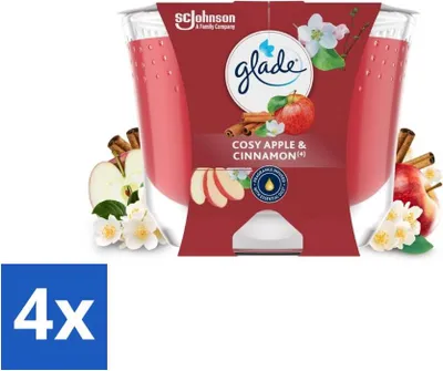Obrázok produktu pre Glade - sviečka s vôňou jablka a škorice - 100 % repkový vosk - 204 g - hodnotné balenie - 4 kusy