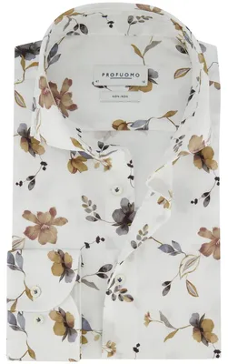 Produktbild von Hemd Profuomo schmale Passform weiß mit Blumenmuster