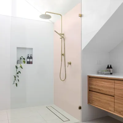Produktbild von Duschrückwand mit Motiv selbstklebend - 0.35 mm Wandpaneel wasserfest Design rosa Unifarben Badrückwand fugenlos  Smart matt 90x210 cm