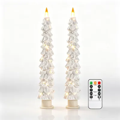 Produktbild von Da by 2 Stück Weiße Weihnachtsbaum LED Stabkerzen, flammenlose Kerzen mit umlaufender Kupfer-Lichterkette, realistischer Flammeneffekt, batteriebetrieben mit Fernbedienung für Weihnachtsdekoration