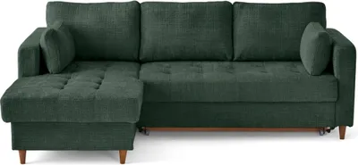 Produktbild von Lisa Design Anna - Ecksofa links 4-Sitzer Schlaffunktion und Bettkasten aus strukturiertem Samt , Grün