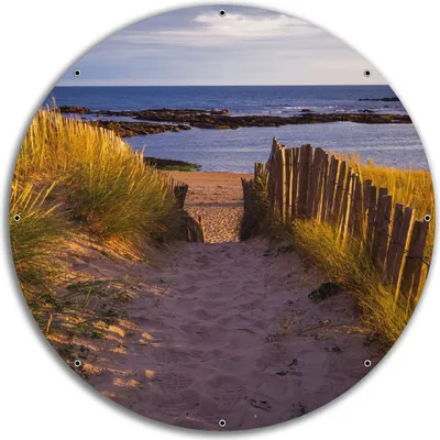 Produktbild von Wallario rundes Outdoor-Poster für Garten oder Balkon, Motiv Weg durch die Dünen zum Meer an der Küste, 60 cm Durchmesser