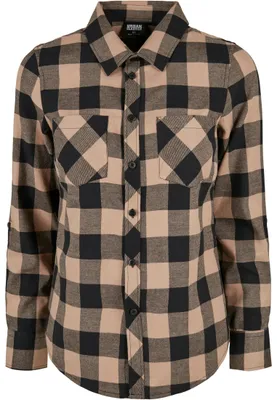Produktbild von Urban Classics Damen Ladies Turnup Checked Flanell Shirt Hemd, Black/softtaupe,