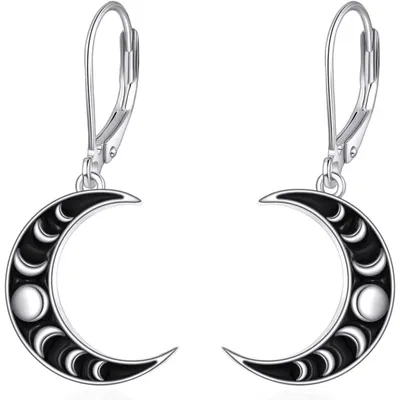 Produktbild von Hängende Mond Ohrringe Sterling Silber 925 Keltischer Knoten Mondphase Schmuck Geschenk Damen Mädchen