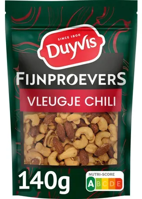 Produktbild von Duyvis Fijnproevers Chili Cashew & Mandel 140g – Würzige Snackmischung